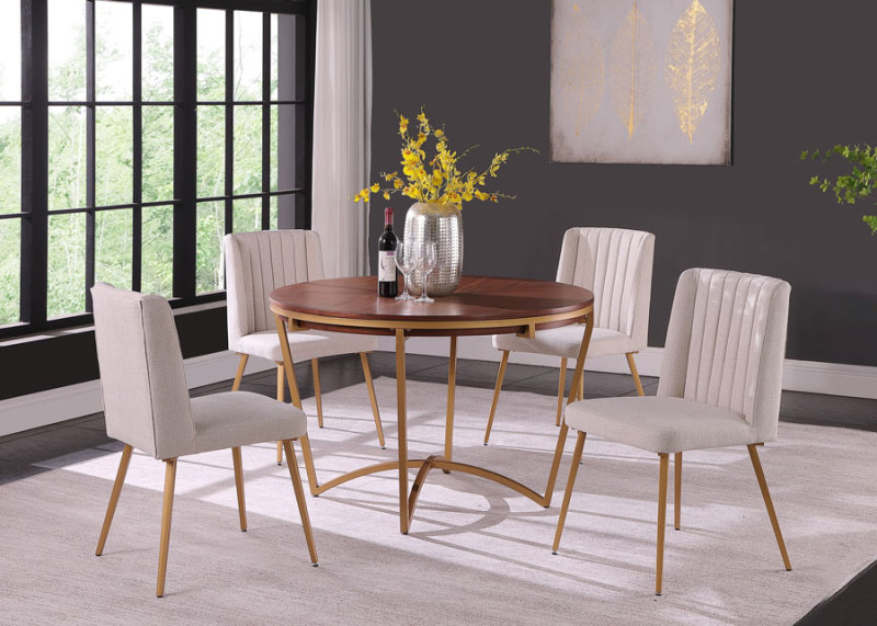 Round Dining Table Set with 4 Velvet Upholstered Morden Chair