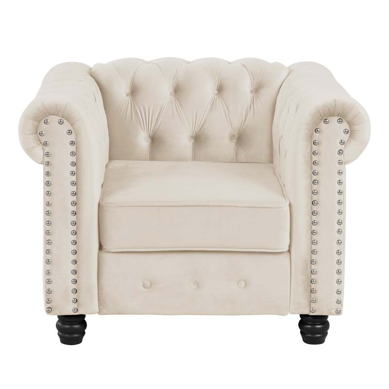 Chesterfield Furniture Chair and Sofa Sets 2 Pieces Velvet - Beige