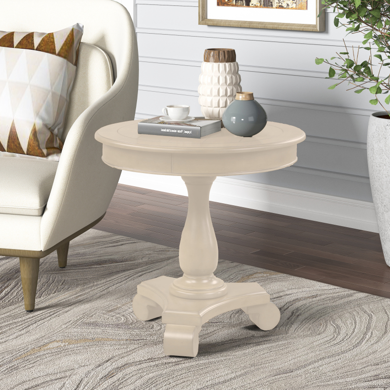Round End Table Small Wood Pedestal Side Table