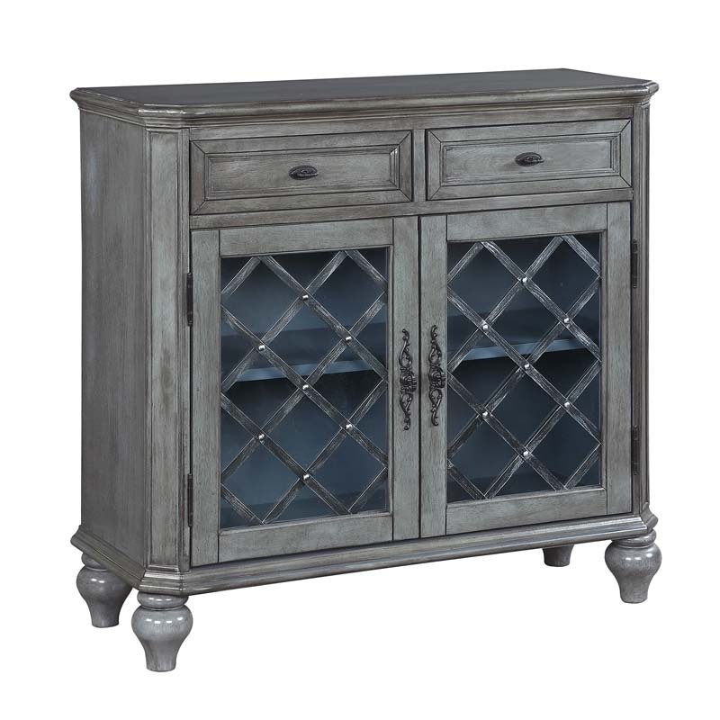 Retro Buffet Cabinet Sideboard with Storage, 2 Drawers, 2 Doors and Adjustable Shelves with Iron Framed Glass Doors Accent Table Display Storage Distressed Console Cabinet (Grey)