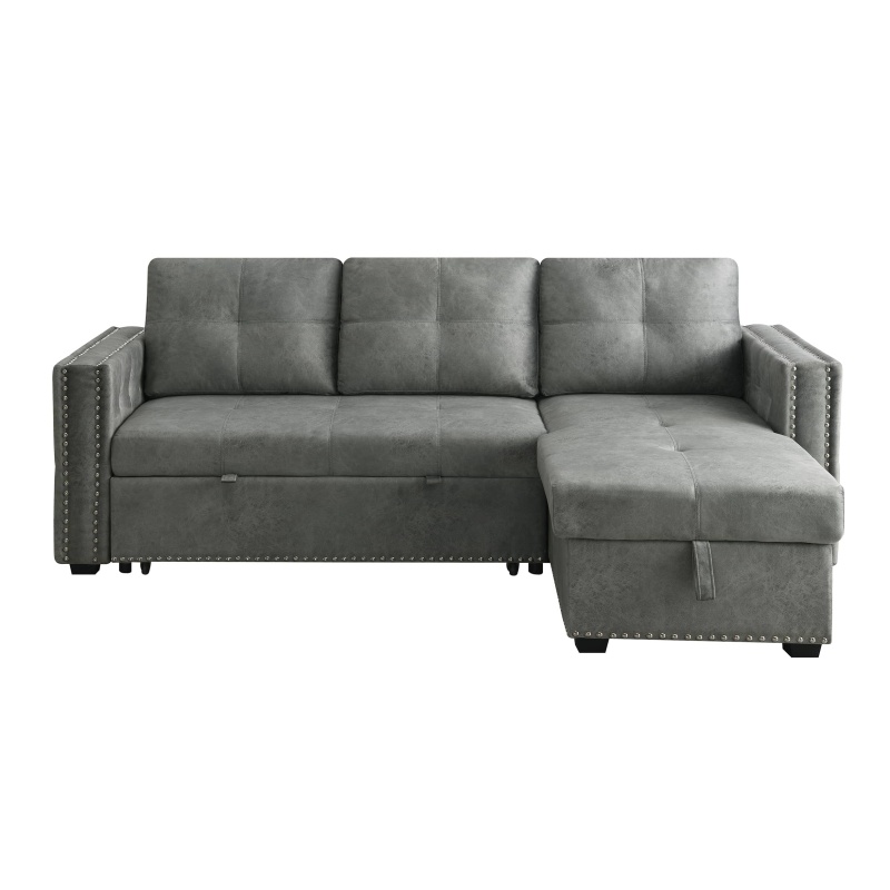 Velvet Reversible Sleeper Sectional Sofa with Storage