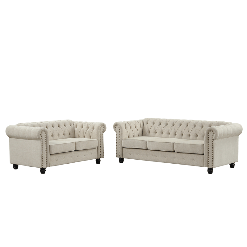 Chesterfield Furniture Sets Loveseat and Sofa - Linen Beige