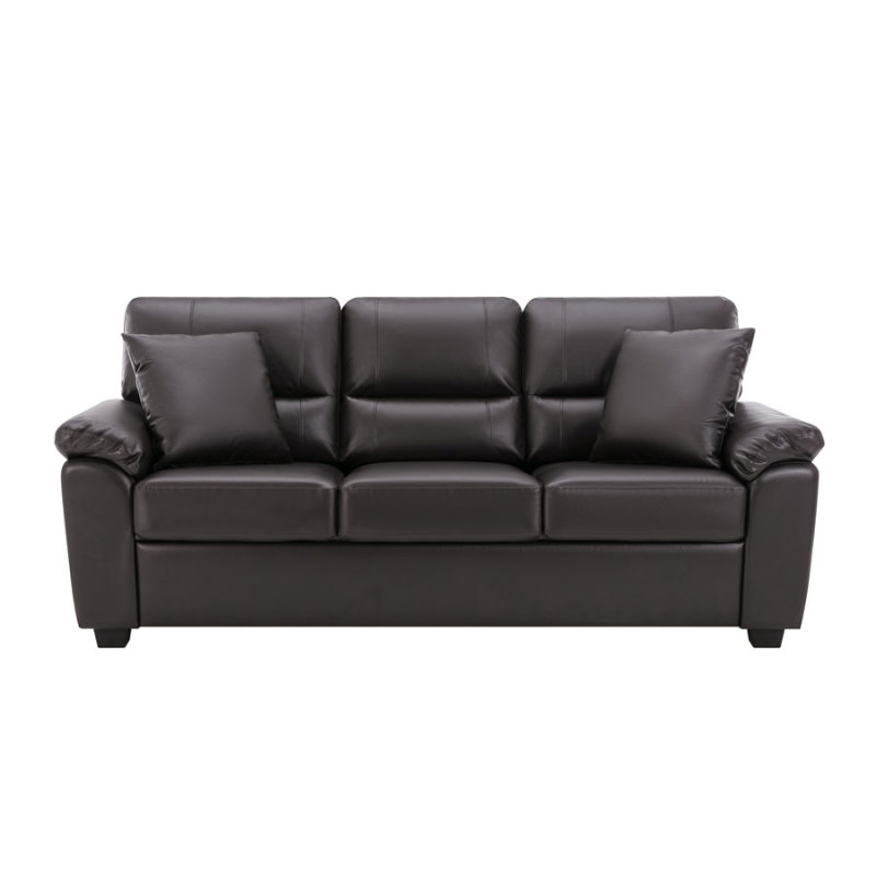 Sofa Collection 3 Pieces  Flared Arm PU Leather Mid-Century Modern Upholstered Sofa in Chocolate Brown
