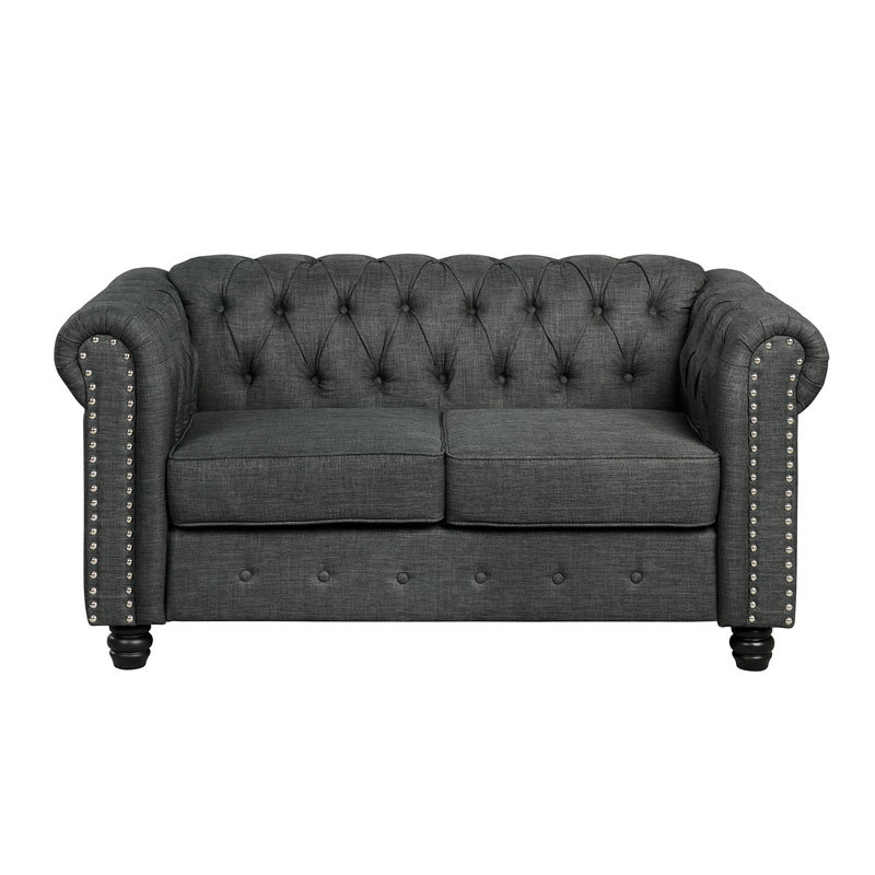 Chesterfield Linen Furniture Loveseat for Living Room - Grey
