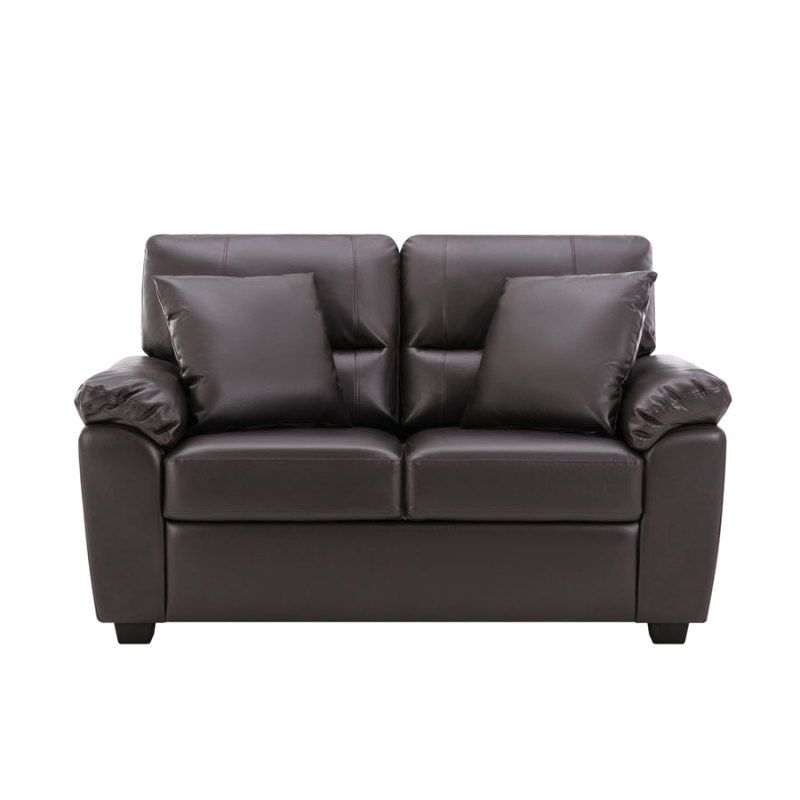 Garrin Series 61 in. Chocolate Brown PU Leather 2-Seater Loveseat with Pillows