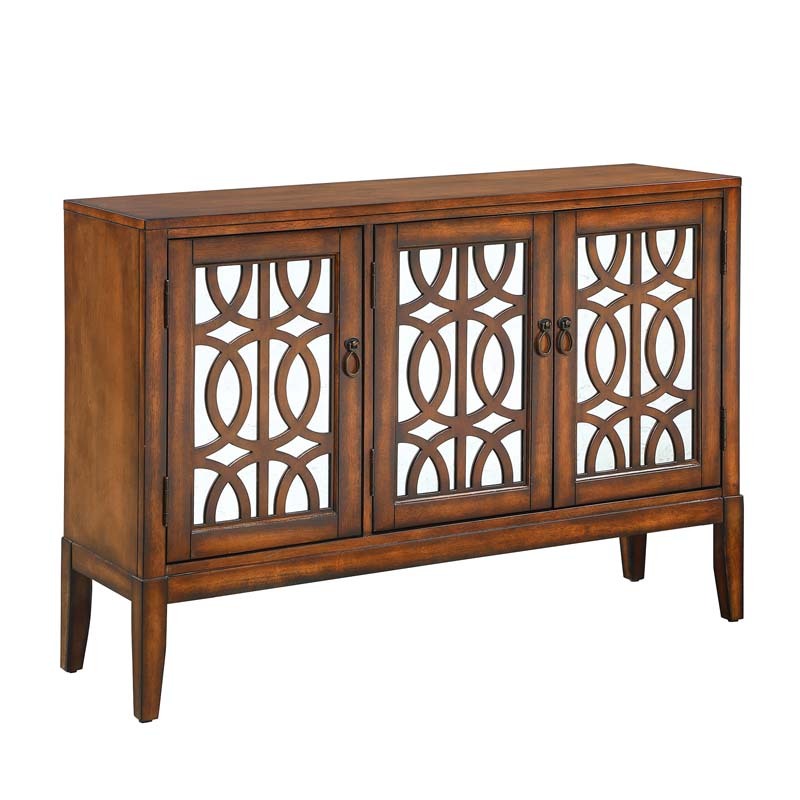 Accent Chest and Cabinet Sideboard with Framed Mirror Doors, 2 Adjustable Shelves Entryway Serving Wine Storage in Cherry