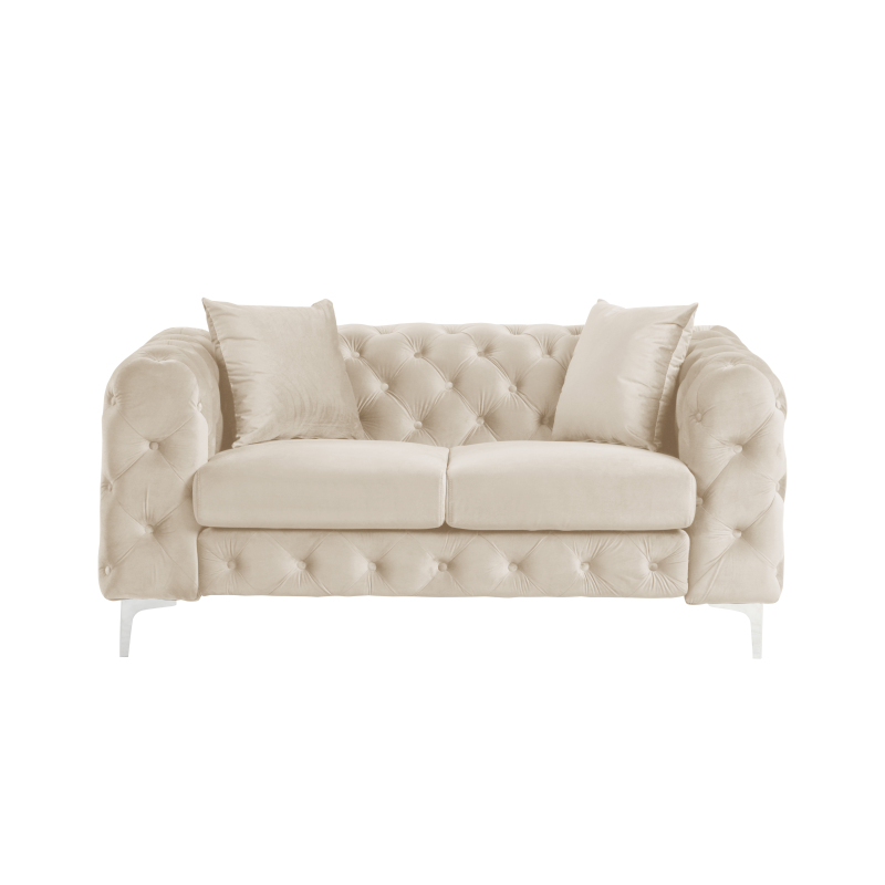 Contemporary Love Seat with Deep Button Tufting Dutch Velvet - Beige