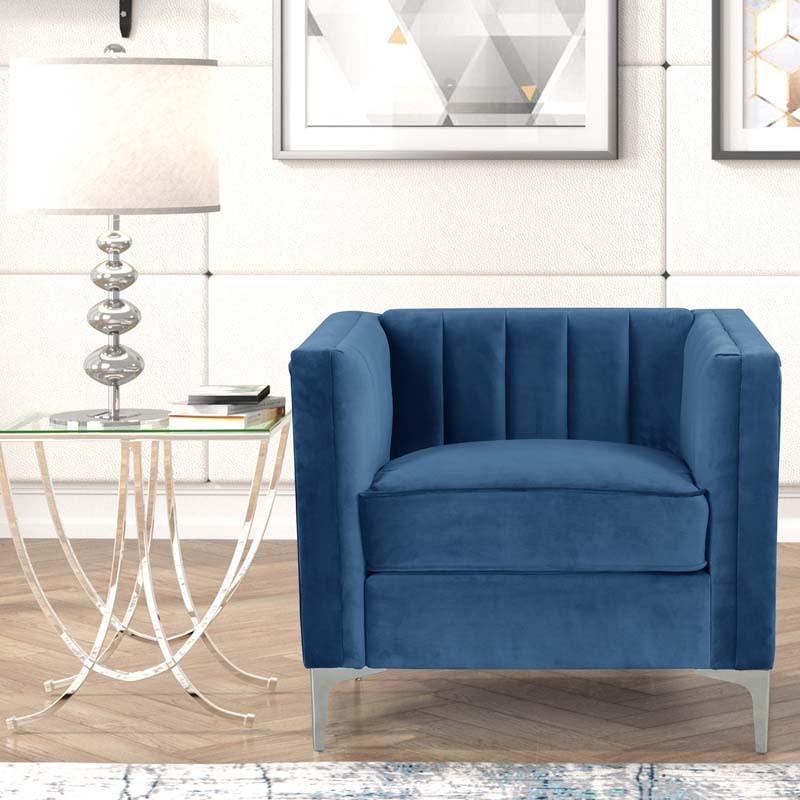 Modern Channel Tufted Velvet Chair for Living Room