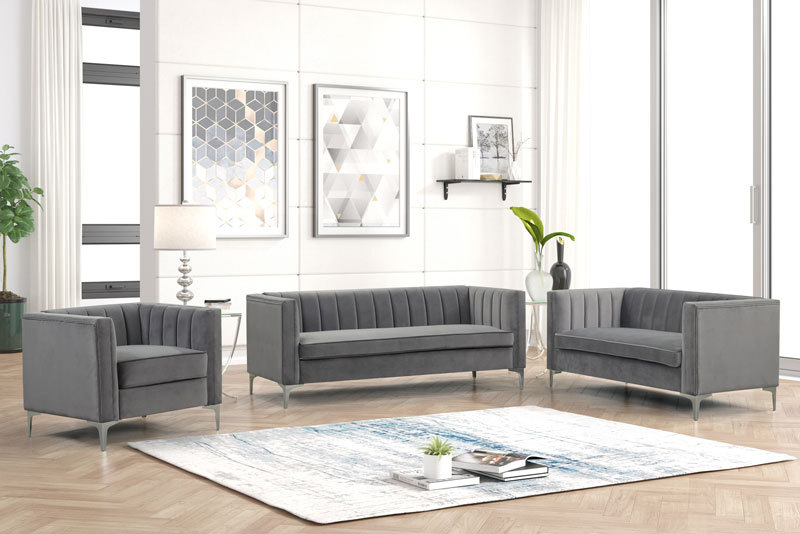 3 Pieces Modern Channel Tufted Velvet Living Room Sets