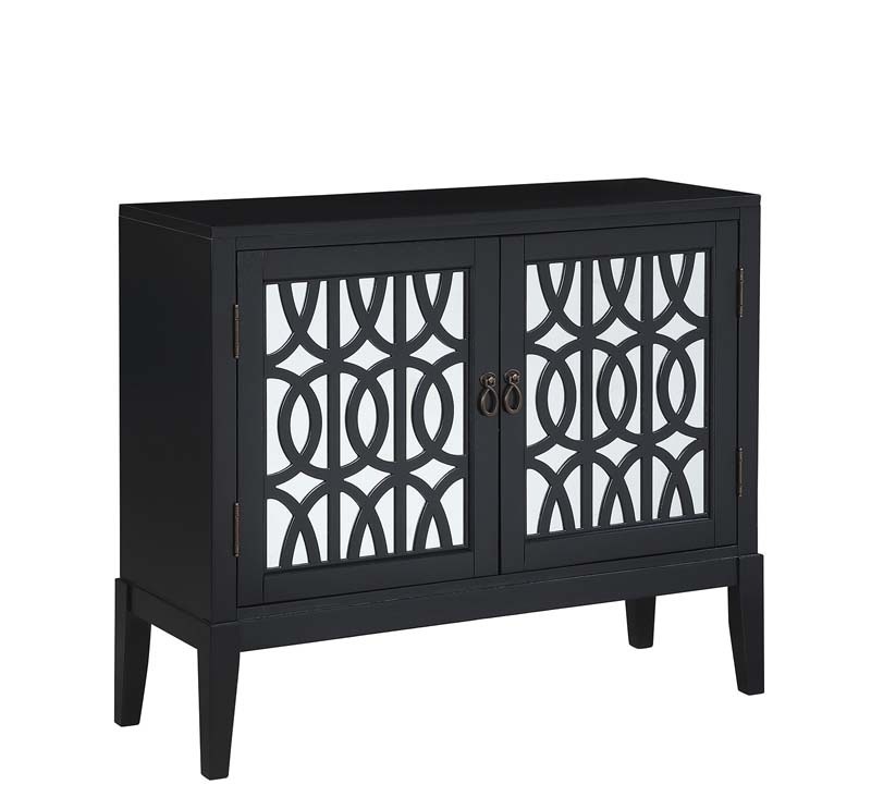 Sideboard Buffets Kitchen Storage Cabinet with Framed Mirror Doors, 3 Door Adjustable Shelves Accent Display Storage Distressed Console Cabinet for Entryway Living Room (Black)