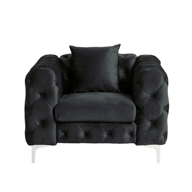 Contemporary Sofa  with Deep Button Tufting Dutch Velvet Black