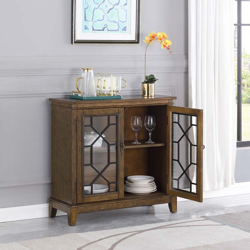 Sideboard & Buffets Cabinet with Iron Framed Glass Doors, Adjustable Shelves Accent Display Storage Distressed Console Cabinet for Entryway Living Room Bedroom Kitchen(Brown)