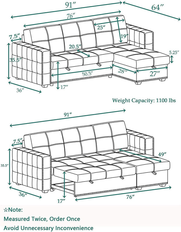 Velvet Sleeper Sofa Sectional Sofa Bed with Storage