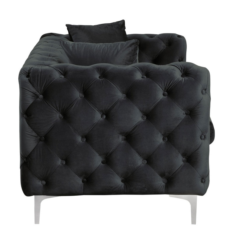 Contemporary Love Seat with Deep Button Tufting Dutch Velvet - Black