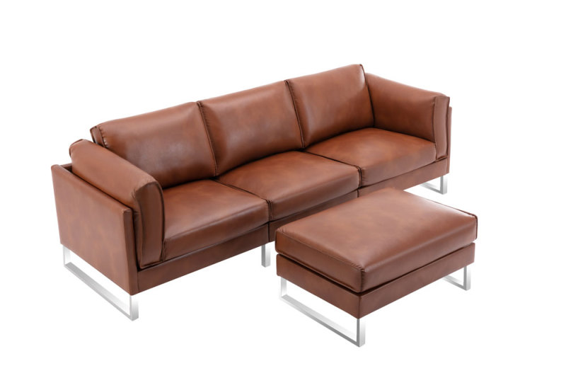 Leather Three Piece Sofa & Matching Footrest