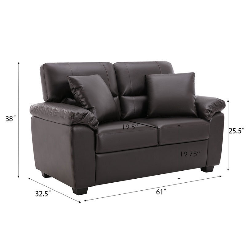 Garrin Series 61 in. Chocolate Brown PU Leather 2-Seater Loveseat with Pillows