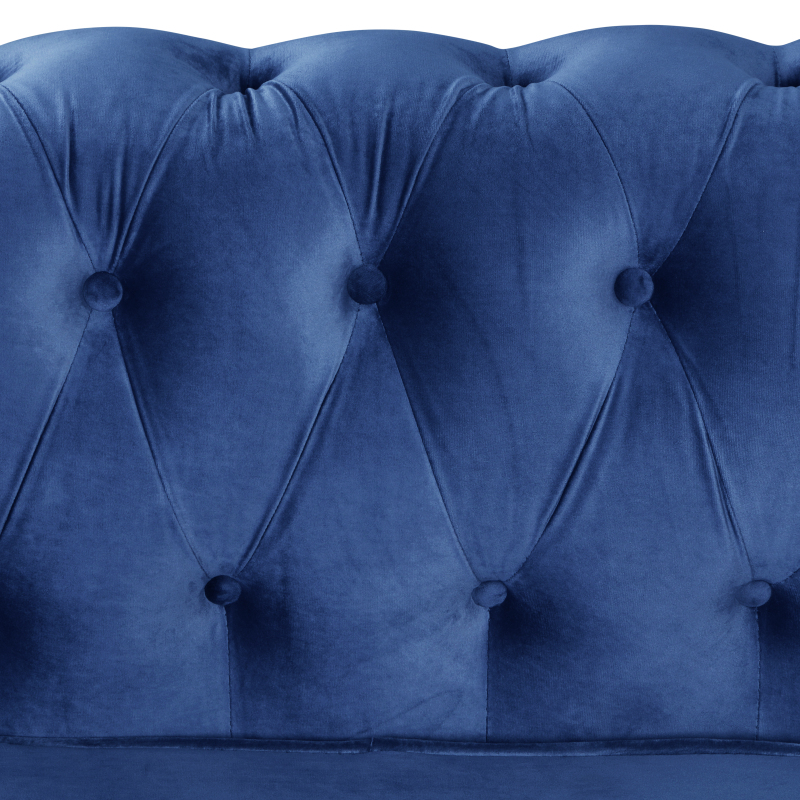Contemporary Love Seat with Deep Button Tufting Dutch Velvet - Blue