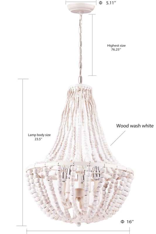 White Beaded Chandelier 5 Light for Living Bed Dining Room - 18.52 in9.75 in 18.81 in