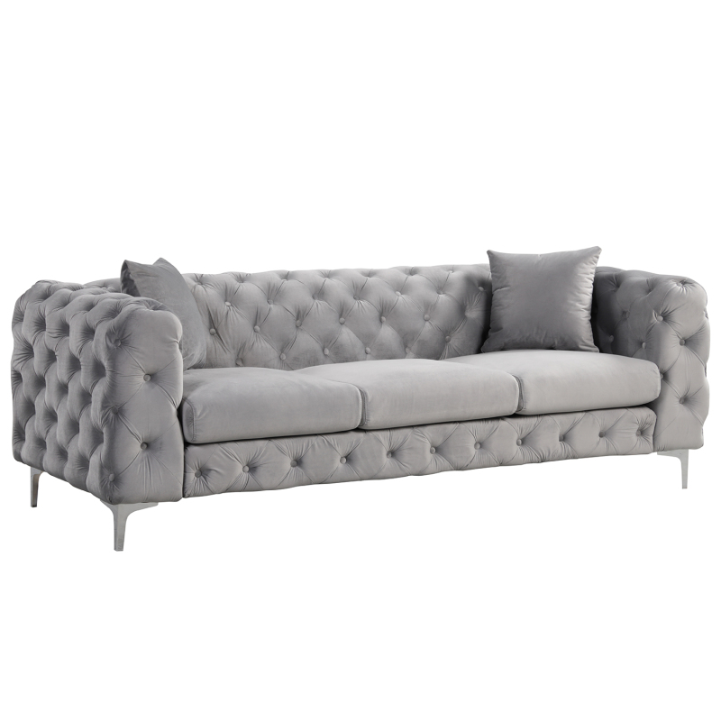 Contemporary Sofa  with Deep Button Tufting Dutch Velvet - Silver Grey