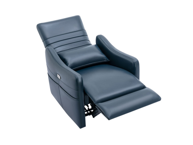 Power Recliner Chair Blue Recliners Upgraded Breathable Leatherette with USB Charge Port & Side Pockets Lumbar Pillow Included