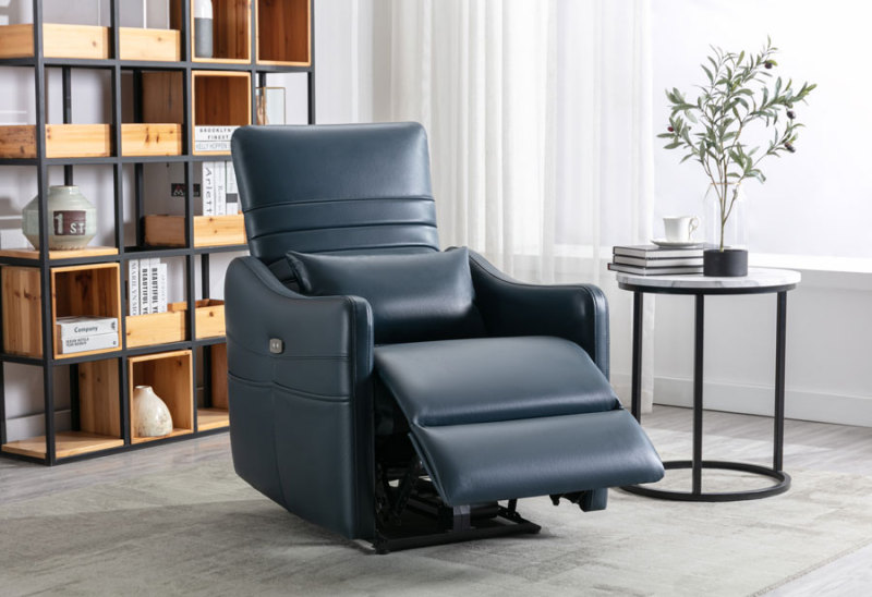 Power Recliner Chair Blue Recliners Upgraded Breathable Leatherette with USB Charge Port & Side Pockets Lumbar Pillow Included