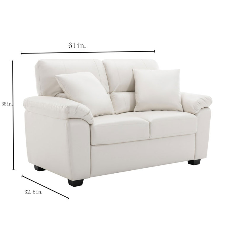 Sofa Collection 3 Pieces  Flared Arm PU Leather Mid-Century Modern Upholstered Sofa in White