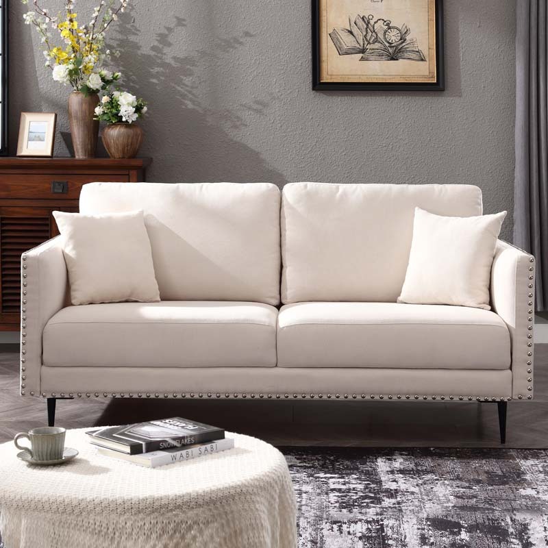 Morden Fort Sofa Couch, Comfy Sofa Set with Metal Legs and Retro Rivet Design for Small Space,