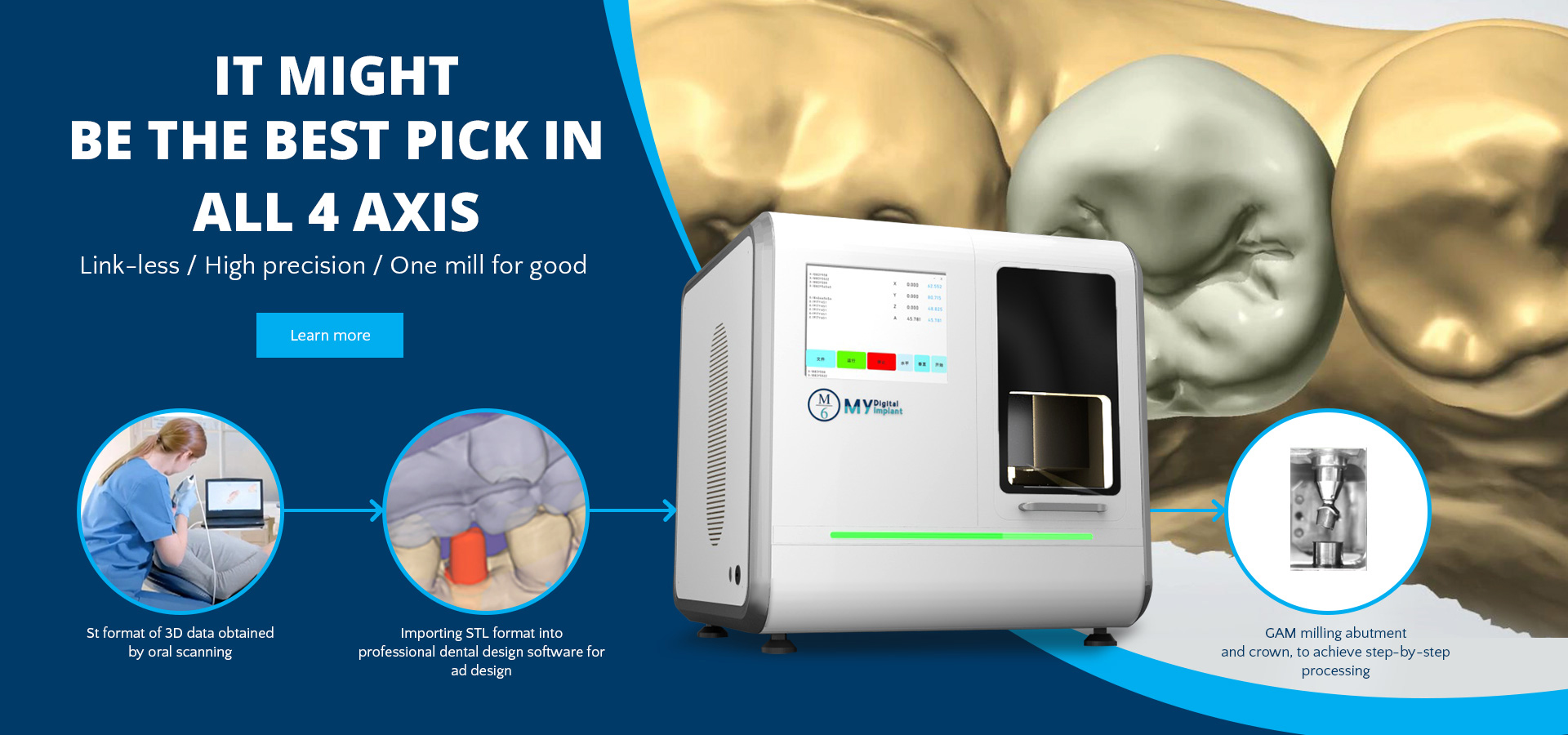 Link-less Dental 4 Aixs Wet milling machine for customized implant abutment Titanium and ceramic material