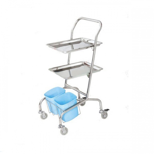 YSVET5101 304 Stainless Steel Veterinary Instrument Cart with two trays