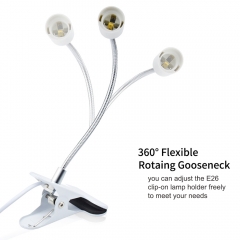Bonlux Flexible Aluminum Wire Neck Clip Holder E26 Base Light Socket with On/Off Switch US Plug, Adjustable Light Stand Clamp Lamp Fixture for Reptiles Desk Lamp Grow Aquarium Light (Max Bulb: 100W)