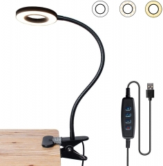Bonlux LED Desk Lamp with Clamp 5 Watt Dimmable Reading Light Eye-Care USB Table Lamp, 3 Light Colors Switchable LED Bedside Lamp for Kids Baby Children Night Lighting, Twistable Tube Clip Laptop Lamp (Switch Dimmable, Black)(1 pack)