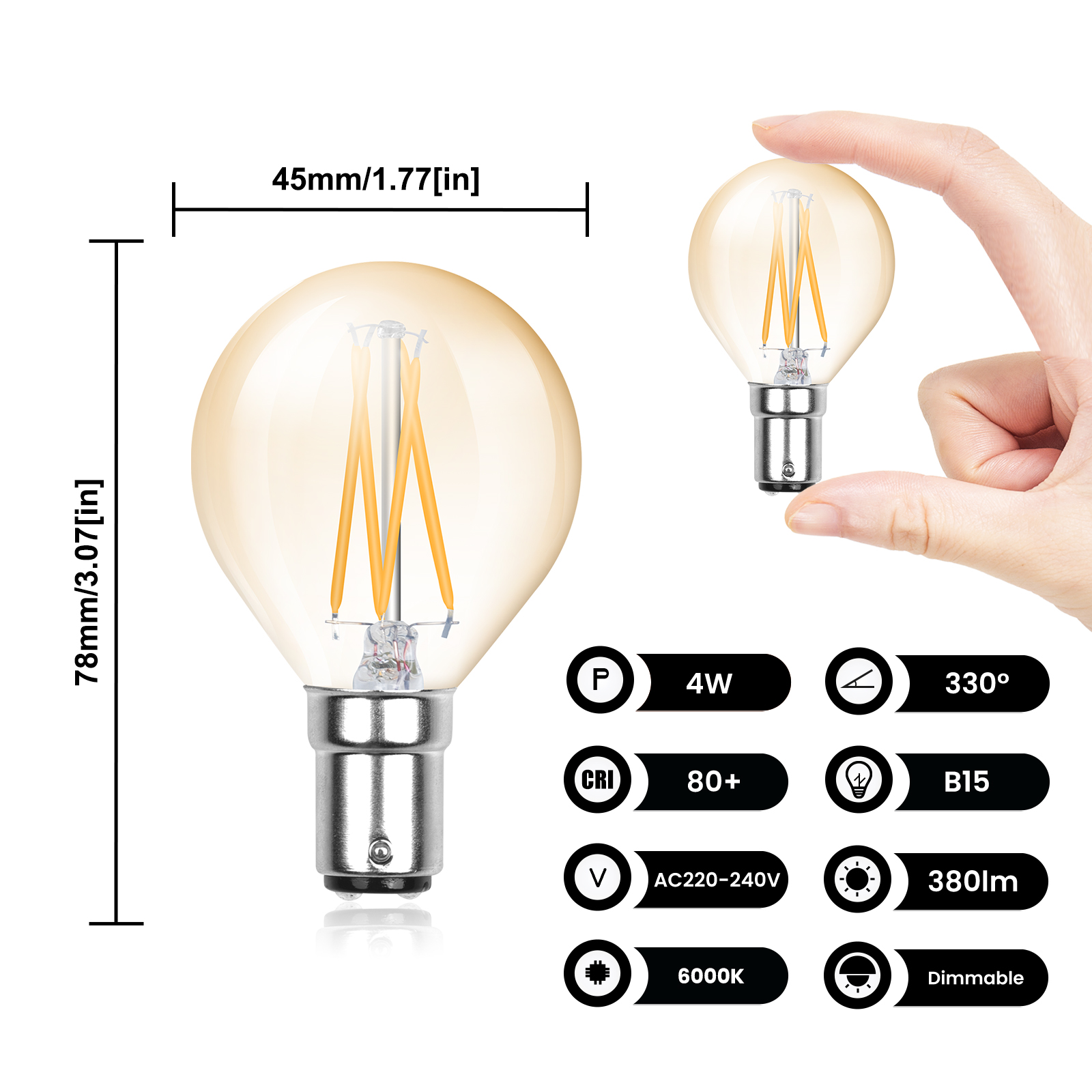 4W G45 B15 LED Vintage Light Bulb