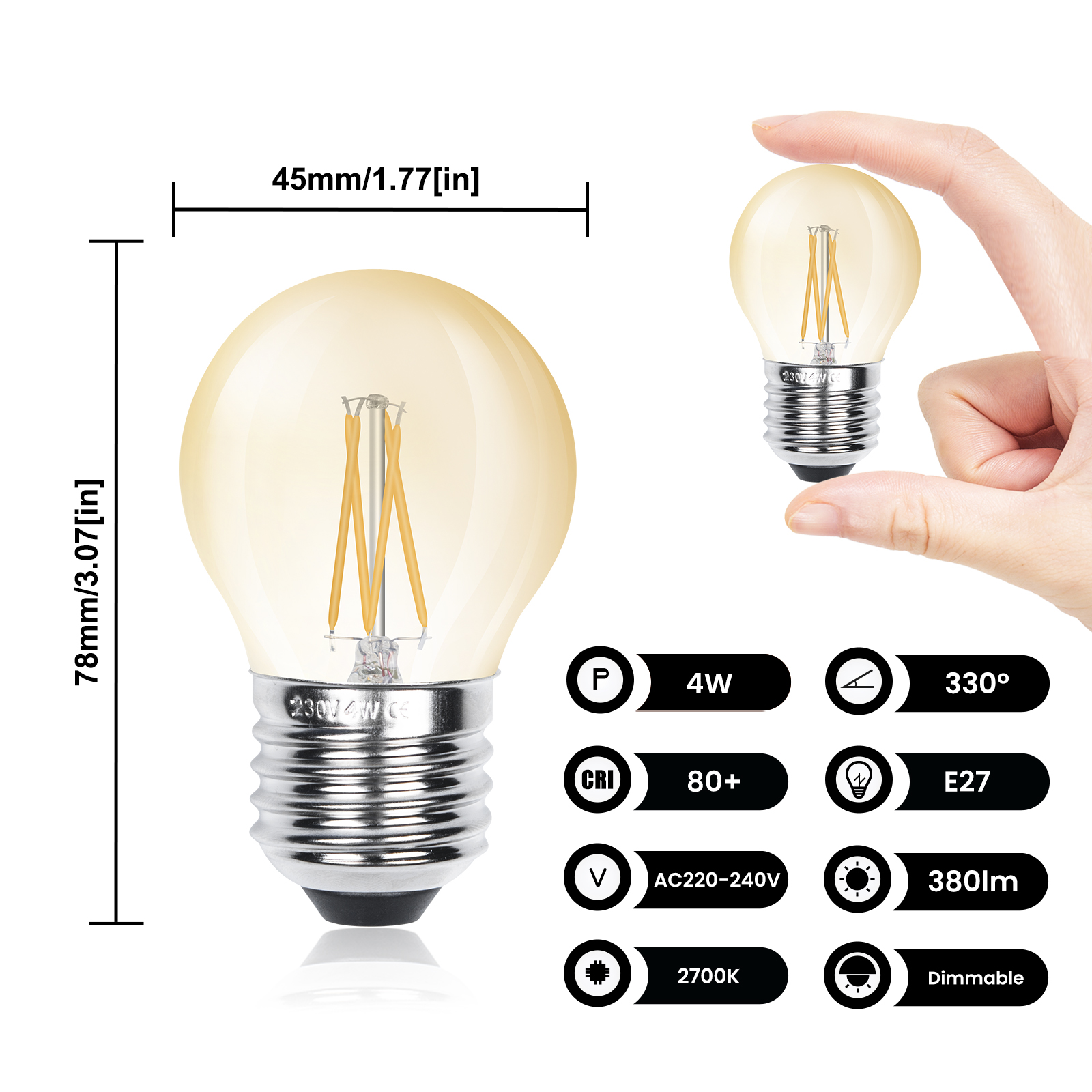 4W G45 E26 LED Vintage Light Bulb