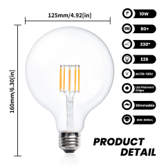 10W G125 E26 LED Vintage Light Bulbs