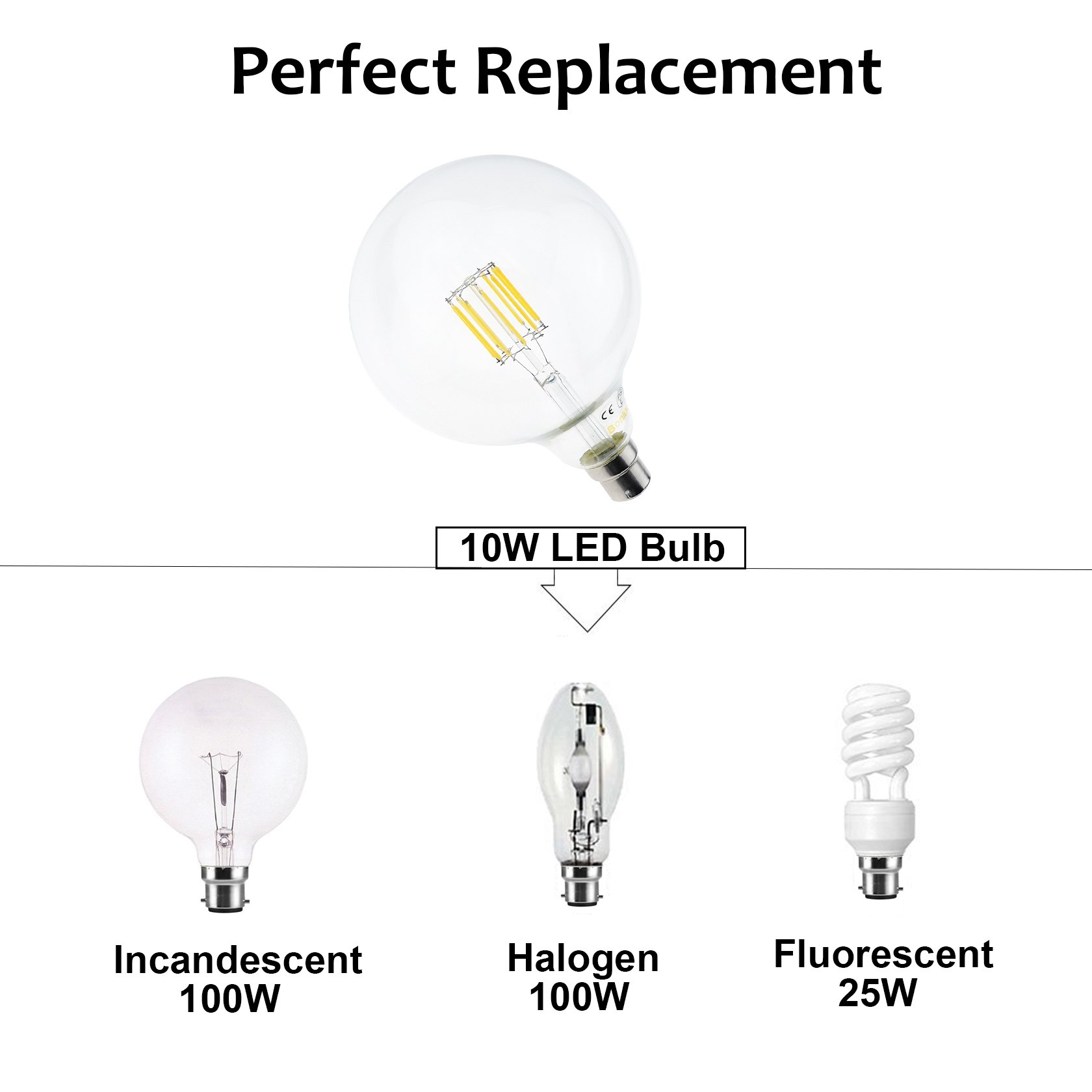 8W G125 B22 LED Vintage Light Bulb