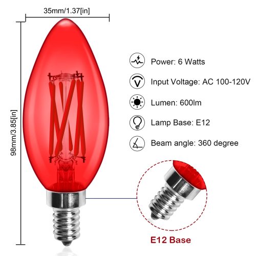 4W C35 E12 LED Red Vintage Light Bulb