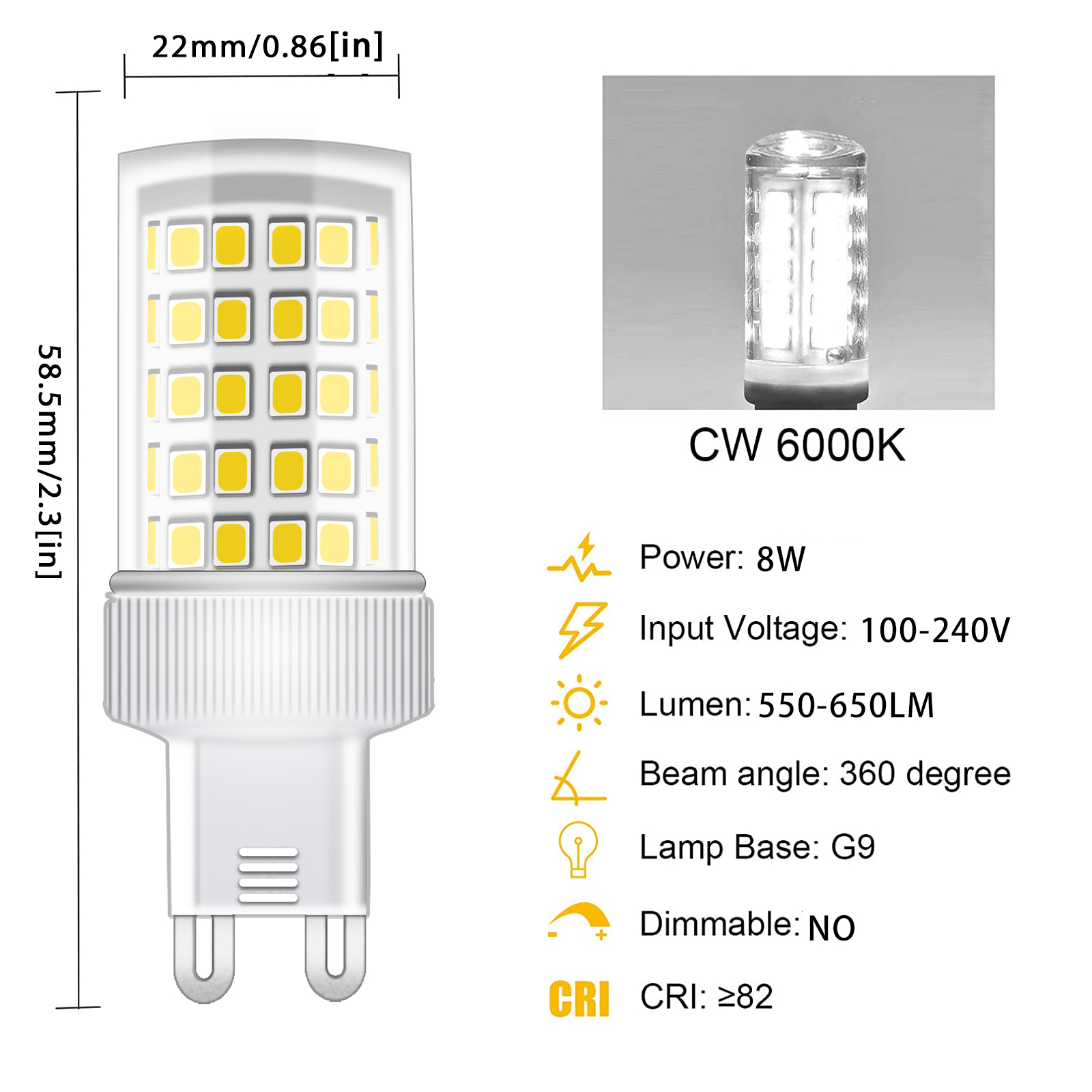 8W LED G9 Light Bulb