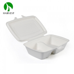 White Pulp 2 Compartments Rectangular Clamshell Food Container