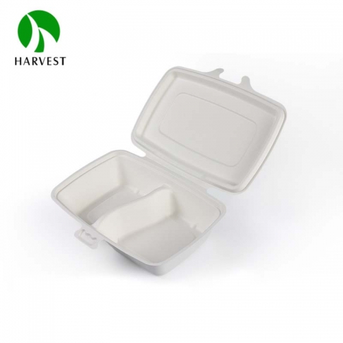 White Pulp 2 Compartments Rectangular Clamshell Food Container