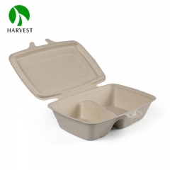 Nautral Pulp 2 Compartments Rectangular Clamshell Food Container