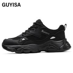 GUYISA New black casual series European standard steel toe cap Kevlar sole rubber - plastic sole anti - smashing anti - piercing safety shoes