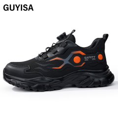 GUYISA Orange new sports sandwich mesh anti - smash anti - puncture Kevlar sole safety shoes