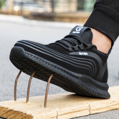 GUYISA Sports series black anti - smashing anti - piercing European standard steel toe cap rubber sole safety shoes