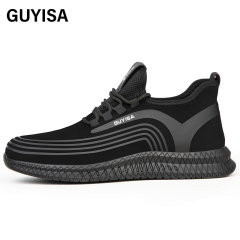 GUYISA Sports series black anti - smashing anti - piercing European standard steel toe cap rubber sole safety shoes
