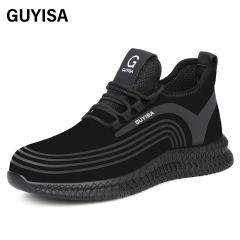 GUYISA Sports series black anti - smashing anti - piercing European standard steel toe cap rubber sole safety shoes