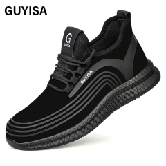 GUYISA Sports series black anti - smashing anti - piercing European standard steel toe cap rubber sole safety shoes
