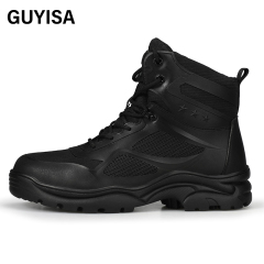 GUYISA Black super fiber high - cut European standard steel toe cap rubber sole safety shoes