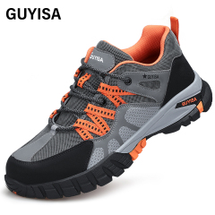 GUYISA Hiking series grey anti - smashing anti - piercing steel wire cloth European standard steel toe cap rubber sole safety shoes