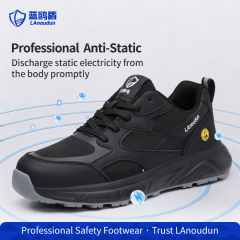 LAnoudun Black Safety Shoes Anti-static Safety Shoes Microfiber Upper Fashion Safety Shoes