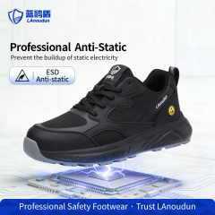 LAnoudun Black Safety Shoes Anti-static Safety Shoes Microfiber Upper Fashion Safety Shoes